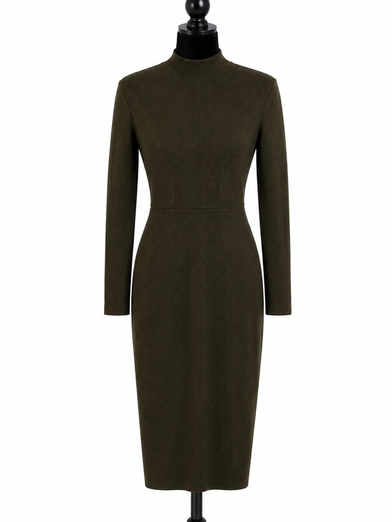Dorothy Perkins Dresses & Skirts - Vintage Green Ribbed Knit High Neck Bodycon Midi Dress Button Size S